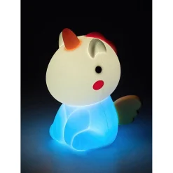 Lasten yöpöytävalaisin Rabalux Unicoo 14cm, RGB, ladattava, valkoinen/moniväri