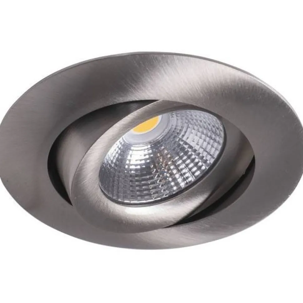 LED-alasvalo Airam Compact Ø90x40 mm IP44 7W/830 himmennettävä suunnattava satiini nikkeli