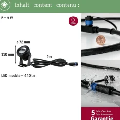 LED-allasvalaisin Paulmann Plug & Shine, IP68, 3000K, 5W, musta