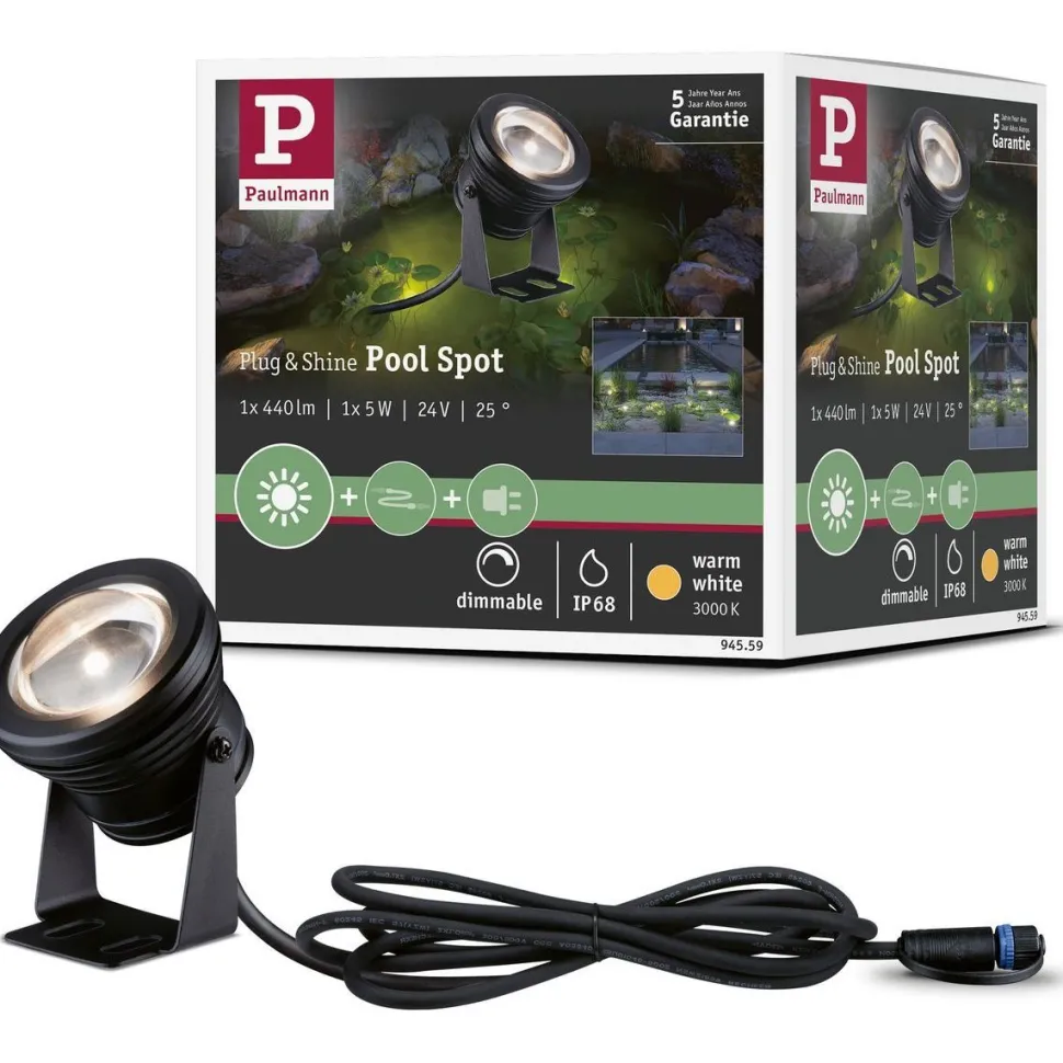 LED-allasvalaisin Paulmann Plug & Shine, IP68, 3000K, 5W, musta