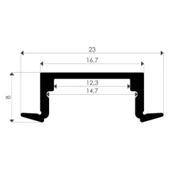 LED-asennuslista FTLIGHT Embed läpikuultava kansi 2000x23/17x8mm alumiini