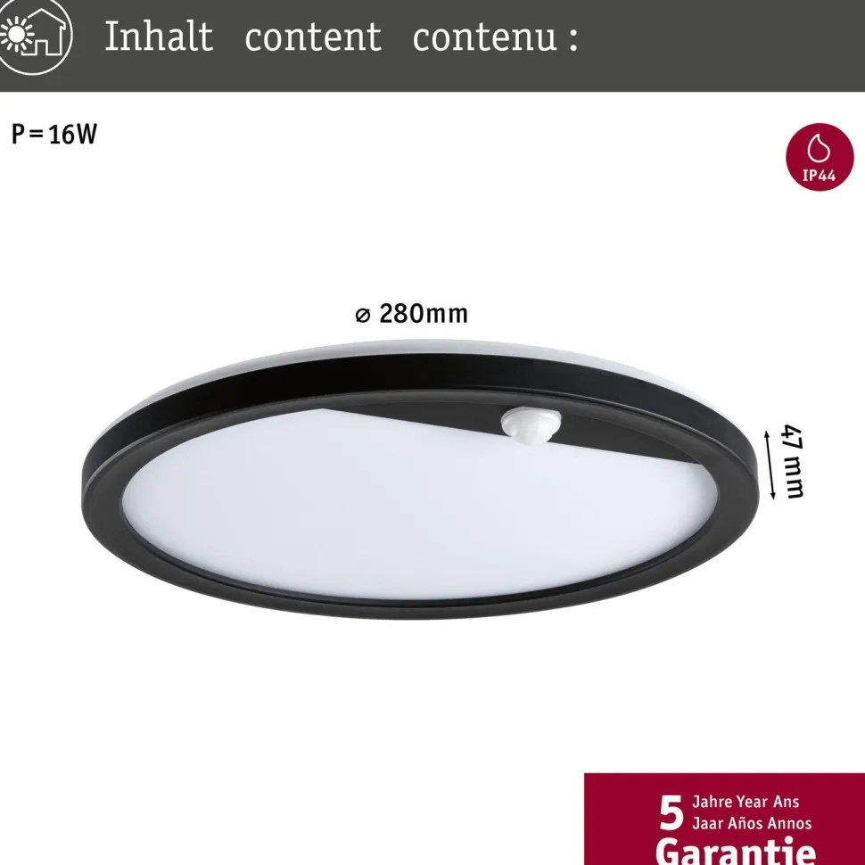 LED-paneeli ulkokäyttöön Paulmann Lamina, IP44, 28cm, liiketunnistin, hämärätunnistin, säädettävä värilämpötila, eri värejä