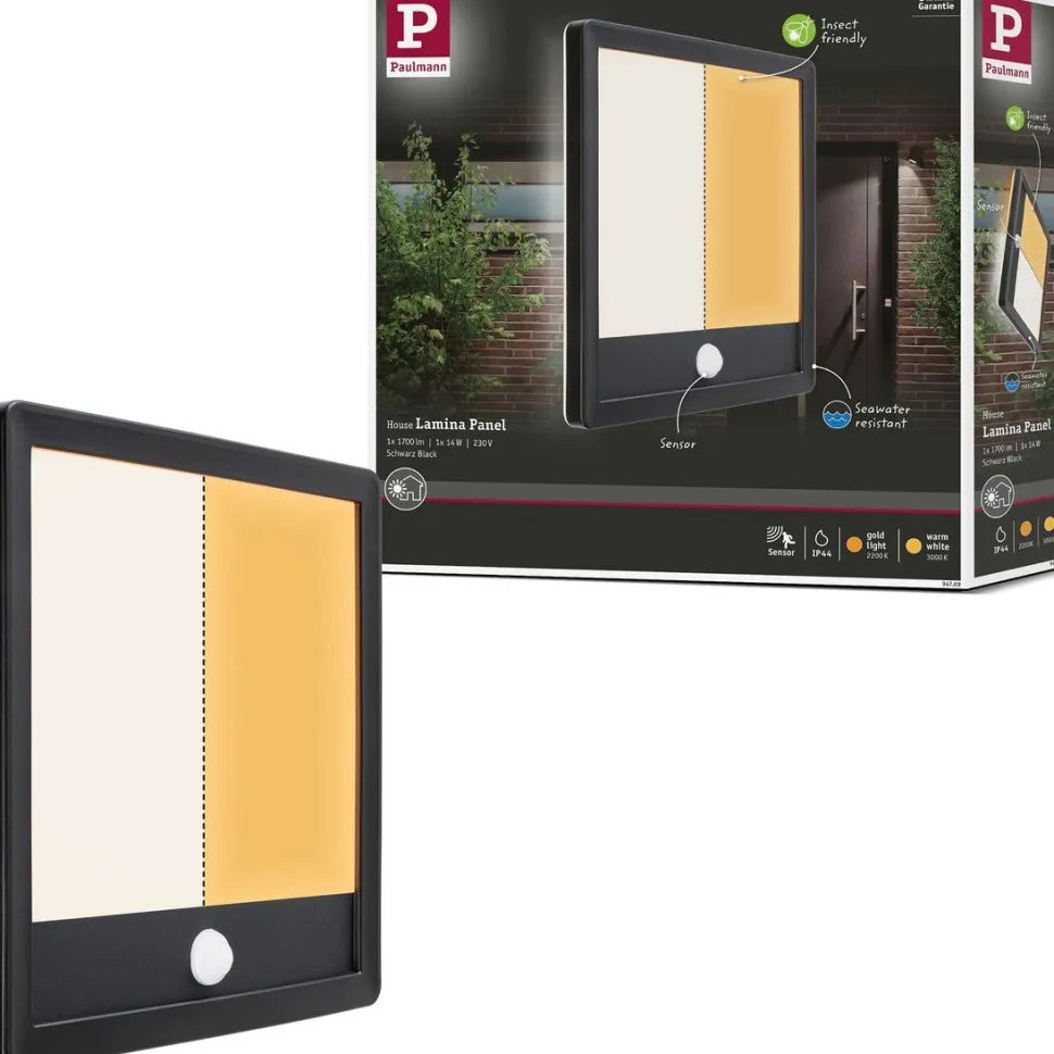 LED-paneeli ulkokäyttöön Paulmann Lamina, IP44, 25x25cm, liiketunnistin, hämärätunnistin, säädettävä värilämpötila, eri värejä