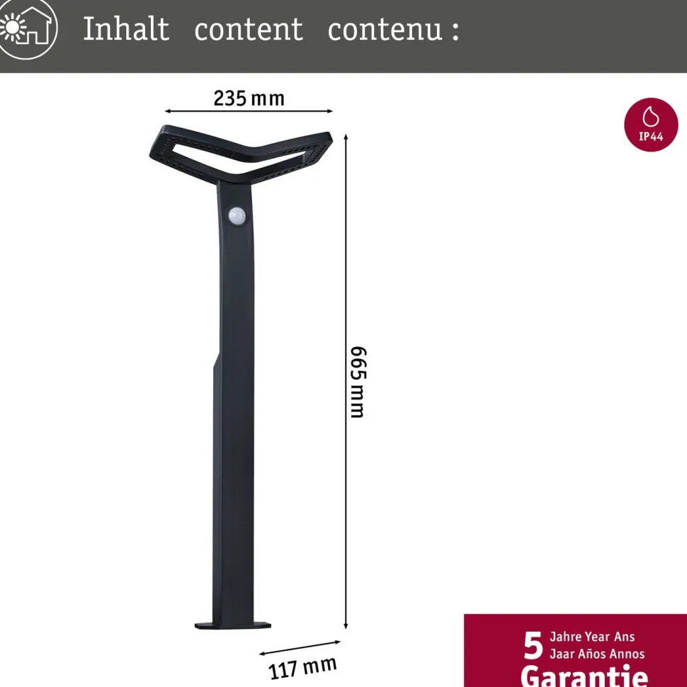 LED-pollarivalaisin Paulmann Alara Smart Home Zigbee 3.0 665mm hämäräohjattu liiketunnistin IR RGBW+ 10W 450lm antrasiitti