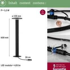 LED-pollarivalaisin Paulmann Plug & Shine Plate, Smart Home Zigbee 3.0, IP44, RGBW+, 5W, antrasiitti