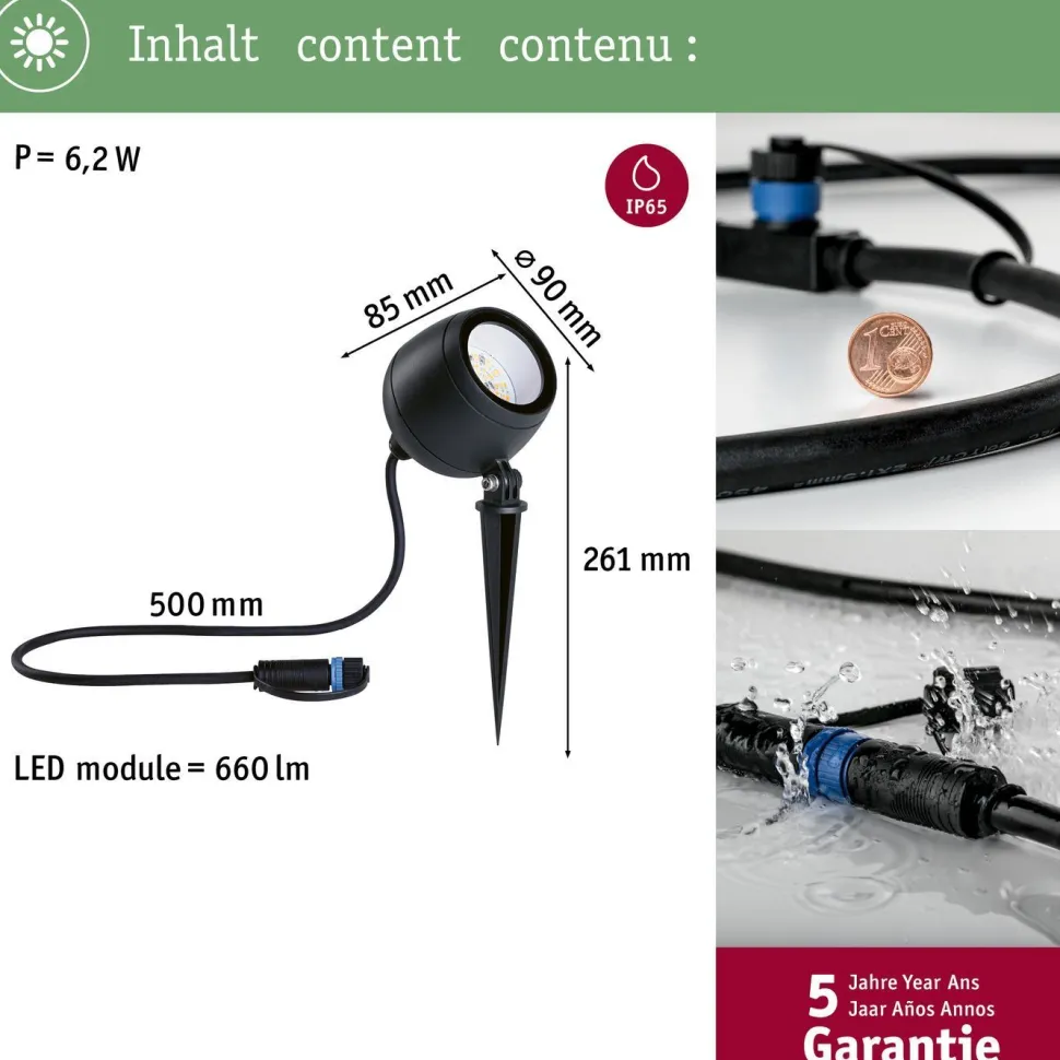 LED-puutarhaspotti Paulmann Plug & Shine Kikolo, Smart Home Zigbee 3.0, IP65, säädettävä värilämpötila, antrasiitti