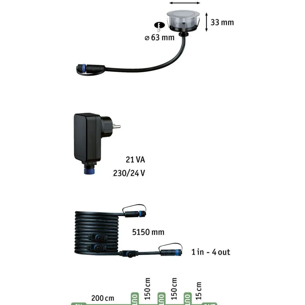 LED-terassivalaisinsarja Paulmann Plug & Shine Floor, Smart Home Zigbee 3.0, IP67, RGBW+, 3x2W, rst