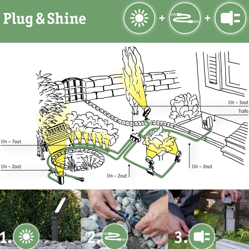 LED-terassivalaisinsarja Paulmann Plug & Shine Floor, Smart Home Zigbee 3.0, IP67, RGBW+, 3x2W, rst