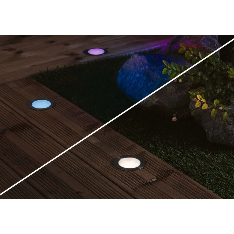 LED-terassivalaisinsarja Paulmann Plug & Shine Floor, Smart Home Zigbee 3.0, IP67, RGBW+, 3x2W, rst