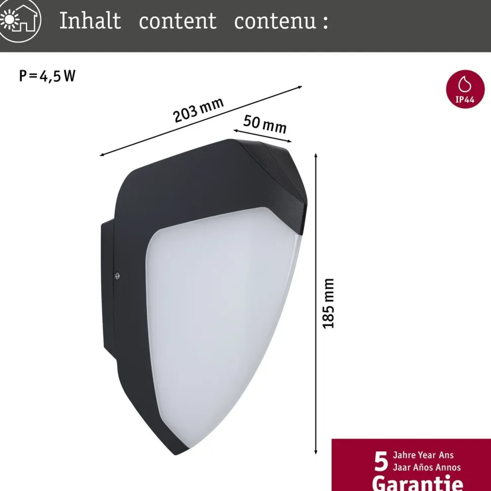 LED-ulkoseinävalaisin liike- ja hämärätunnistimella Paulmann Ikosea, Smart Home Zigbee 3.0, IP44, 5x20.3cm, säädettävä värilämpötila, antrasiitti