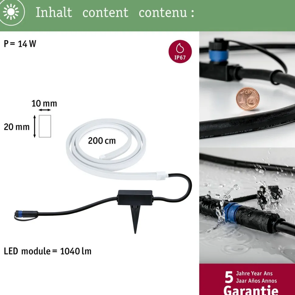LED-valonauha Paulmann Plug & Shine Smooth, 2m, Smart Home Zigbee 3.0, IP67, RGBW+, valkoinen