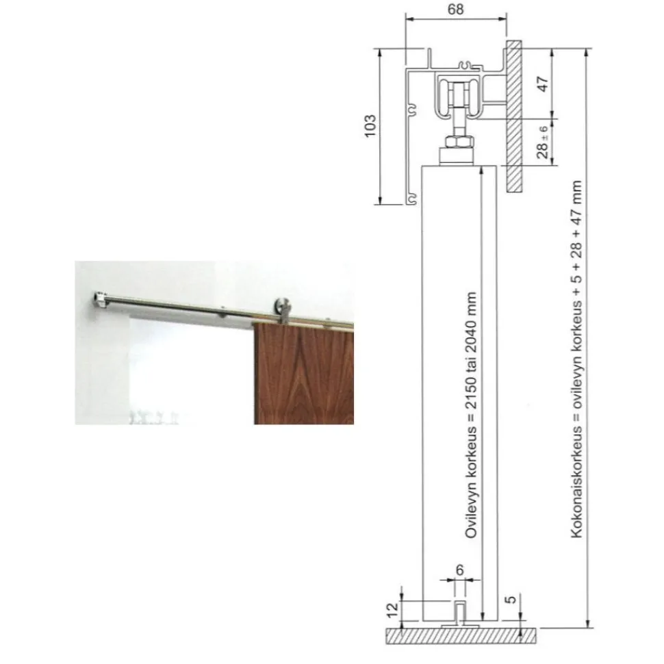 Liukuovi Swedoor Easy 201 aukon max. leveys 1225 mm kevytrakenne mittatilaus