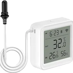 Lämpö- ja kosteusanturi Celotron Tuya Smart WiFi, paristokäyttöinen, ulkoinen IP65-lämpöanturi, LCD-näyttö