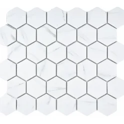 Marmorimosaiikki Pukkila Carrara Hexagon, 5x6cm, 6-kulmainen, matta, lasitettu