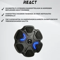 Nyrkkeilykone React Bluetooth Pro, sis. hanskat, latauskaapeli, käyttöohje ja kiinnitysteipit