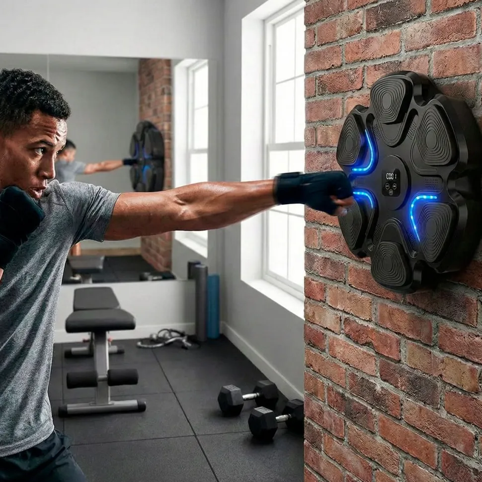 Nyrkkeilykone React Bluetooth Pro, sis. hanskat, latauskaapeli, käyttöohje ja kiinnitysteipit