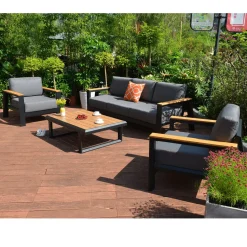 Oleskeluryhmä Home4you Felino, 3-istuttava sohva + 2 nojatuolia + pöytä, musta