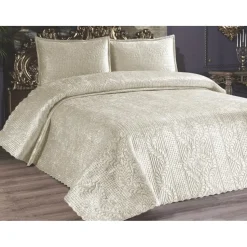 Parivuoteen päiväpeitto + 2 tyynyliinaa Linento Velica, 230x250cm + 50x70cm, kerma