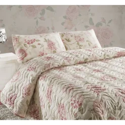 Parivuoteen päiväpeitto + 2 tyynyliinaa Linento Care, 200x220cm + 50x70cm, vaaleanpunainen