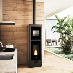 Pellettitakka Eva Calòr Biscotto 7.5kW, uunilla, harmaa