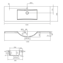 Pesuallas Grip Claudia 120 1200x390mm valumarmori valkoinen
