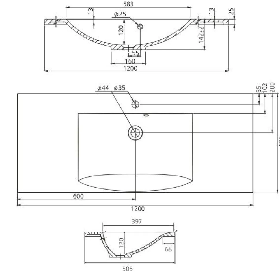 Pesuallas Grip Jojo 120 1200x505mm valumarmori valkoinen