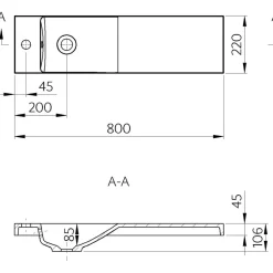 Pesuallas Interia Agos 80x22cx11 cm, vasen/oikea, valkoinen