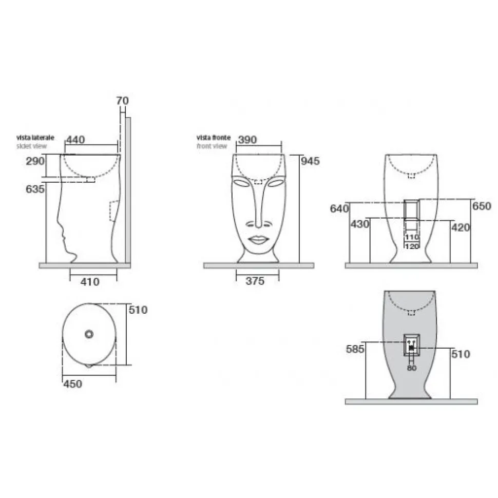 Pesuallas Kerasan Design Moloco 390x440mm valkoinen