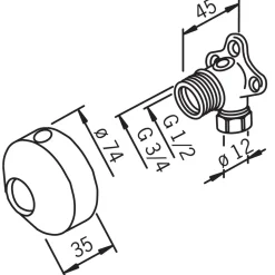 Pintakulmaliitin Oras 204021Z sululla G3/4 (1/2) D12 kromi