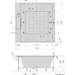 Poreamme Interia Came Falls, 1750x1750x500mm, 720l, valkoinen