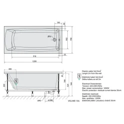 Poreamme Interia Lily Highline Hydro-Air, 1200x700x390mm, 150l, valkoinen
