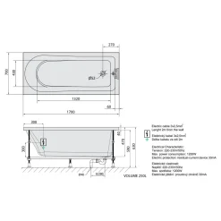 Poreamme Interia Lisa Highline Hydro, 1700x700x470mm, 250l, valkoinen