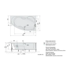 Poreamme Interia Mamba Highline Hydro-Air, 1600x950x440mm, oikea, 235l, valkoinen