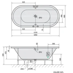 Poreamme Interia Viva Active Hydro-Air, 1850x800x470mm, 267l, valkoinen