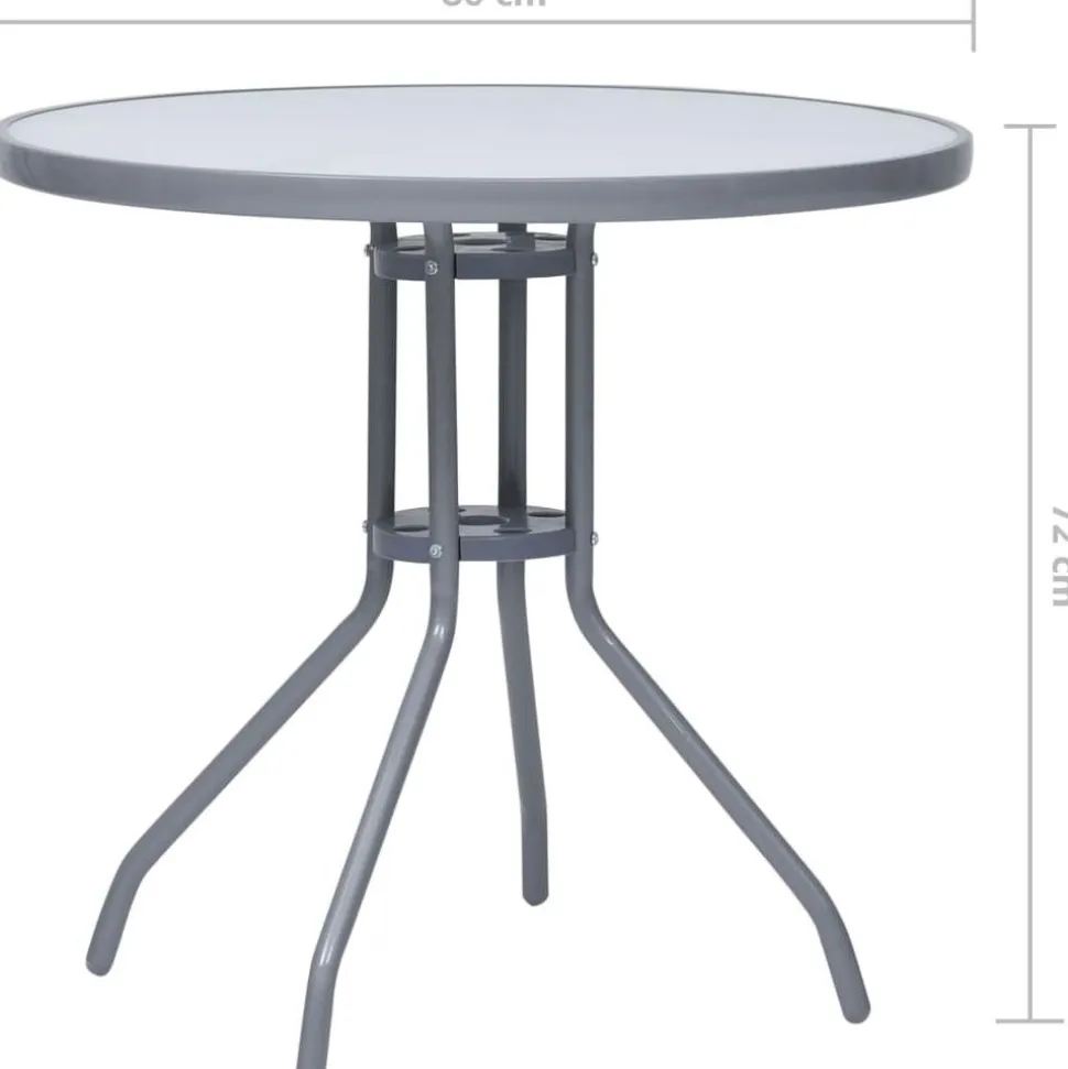 Puutarhapöytä vaaleanharmaa 80 cm teräs ja lasi