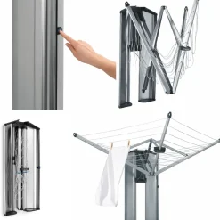 Pyykinkuivausteline Brabantia WallFix 24 m seinäkiinnityksellä + suojakaappi