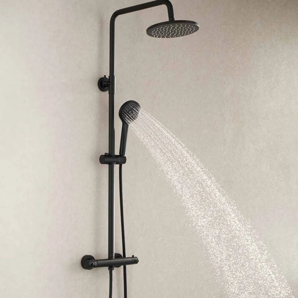 Sadesuihkusetti Bathlife Glimma, termostaattihanalla, hierova suihku, suihkupää ⌀200mm, musta