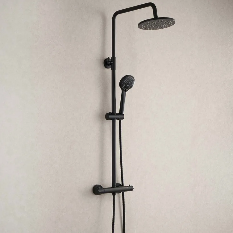 Sadesuihkusetti Bathlife Glimma, termostaattihanalla, hierova suihku, suihkupää ⌀200mm, musta