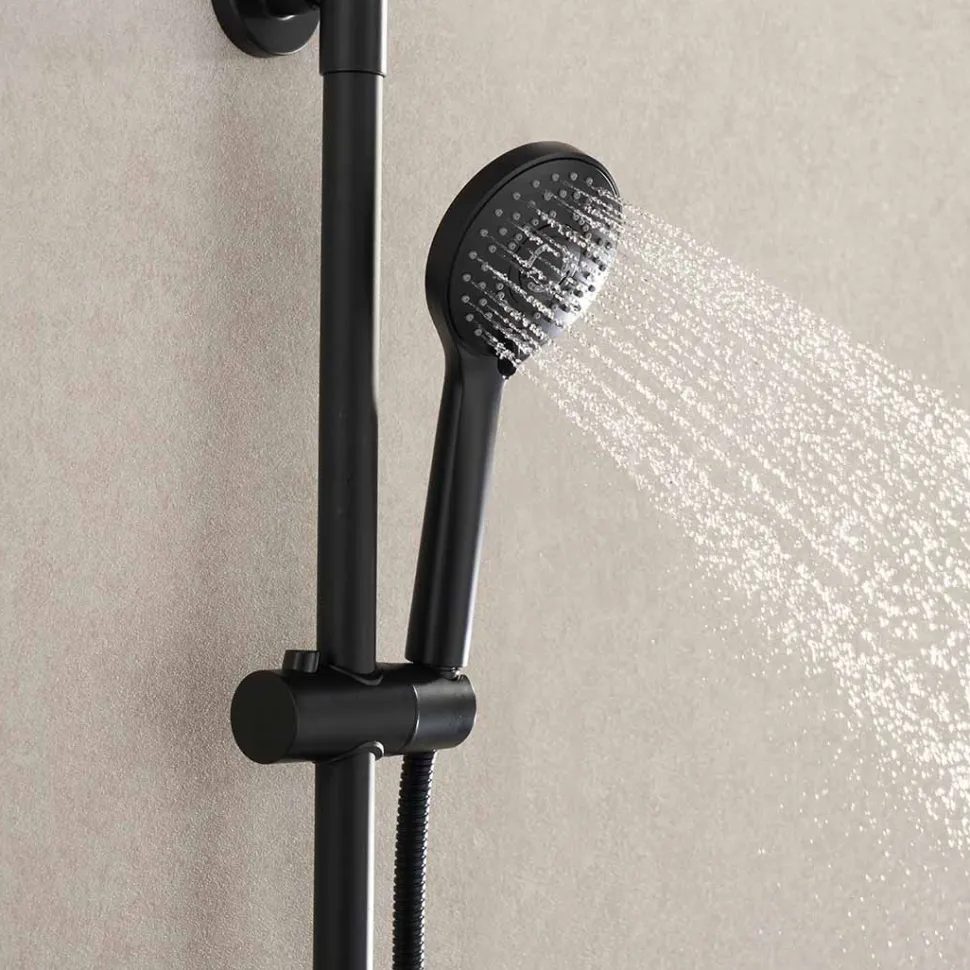 Sadesuihkusetti Bathlife Glimma, termostaattihanalla, hierova suihku, suihkupää ⌀200mm, musta