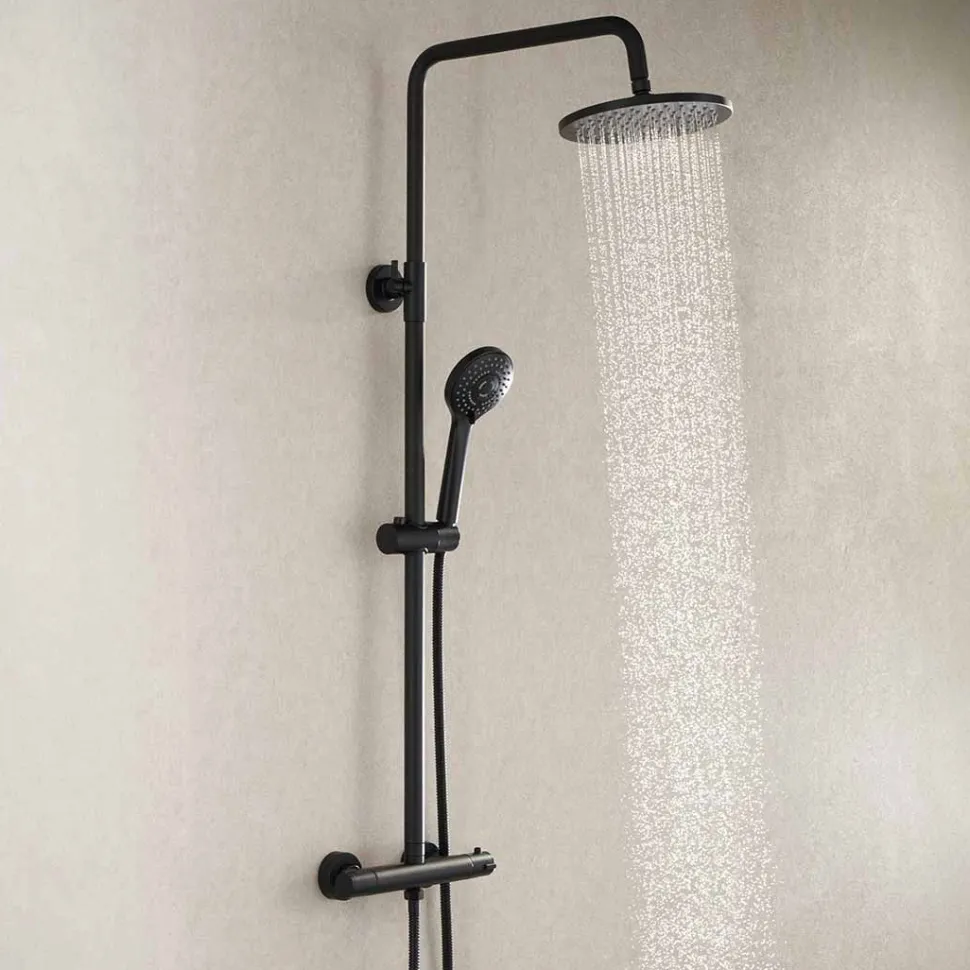 Sadesuihkusetti Bathlife Glimma, termostaattihanalla, hierova suihku, suihkupää ⌀200mm, musta