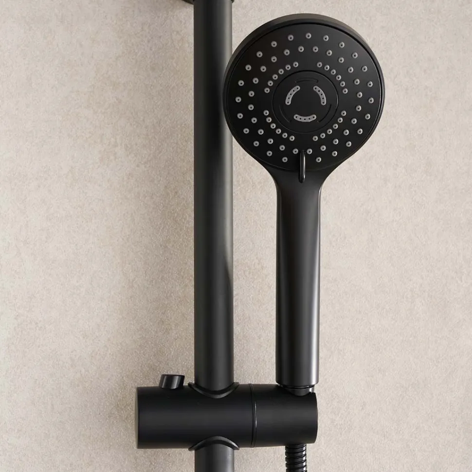 Sadesuihkusetti Bathlife Glimma, termostaattihanalla, hierova suihku, suihkupää ⌀200mm, musta