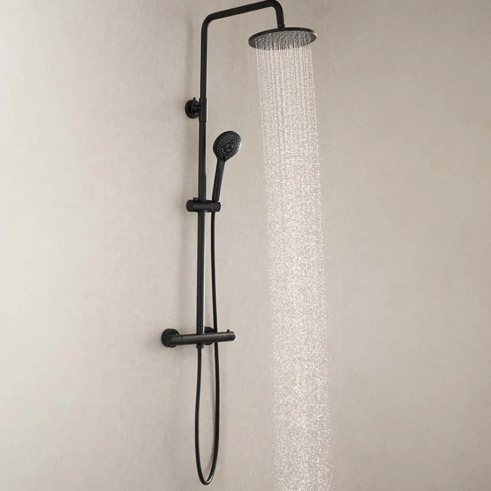Sadesuihkusetti Bathlife Glimma, termostaattihanalla, hierova suihku, suihkupää ⌀200mm, musta