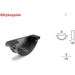 Sadevesijärjestelmä Ruukki puolipyöreä: kourun päätykappale ø125mm kourulle, 1kpl, eri värejä