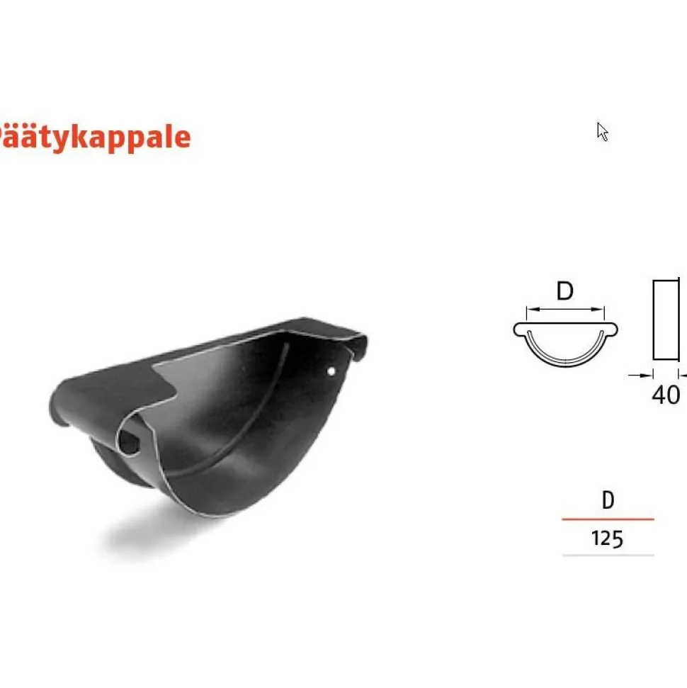 Sadevesijärjestelmä Ruukki puolipyöreä: kourun päätykappale ø125mm kourulle, 1kpl, eri värejä