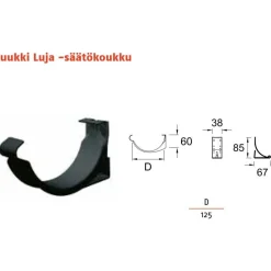 Sadevesijärjestelmä Ruukki puolipyöreä: Luja säätökoukku ø125mm kourulle, eri värejä