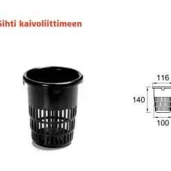 Sadevesijärjestelmä Ruukki puolipyöreä: sihti kaivoliittimeen, RR33 musta