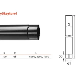 Sadevesijärjestelmä Ruukki puolipyöreä: syöksytorvi pyöreä 2.5m ø100mm, eri värejä