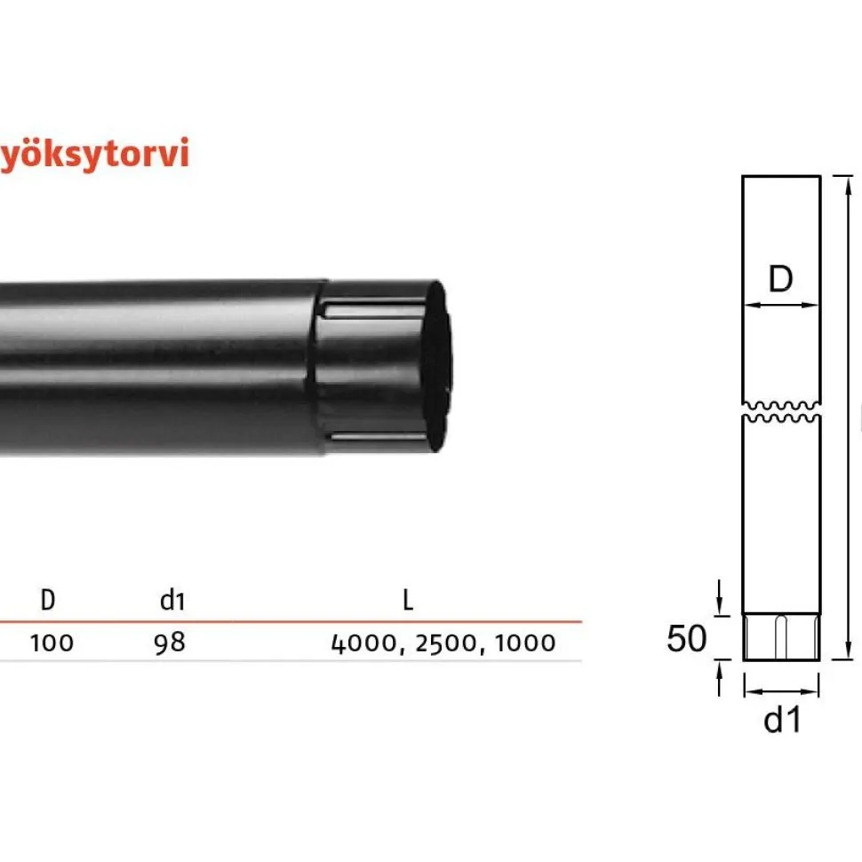 Sadevesijärjestelmä Ruukki puolipyöreä: syöksytorvi pyöreä 2.5m ø100mm, eri värejä
