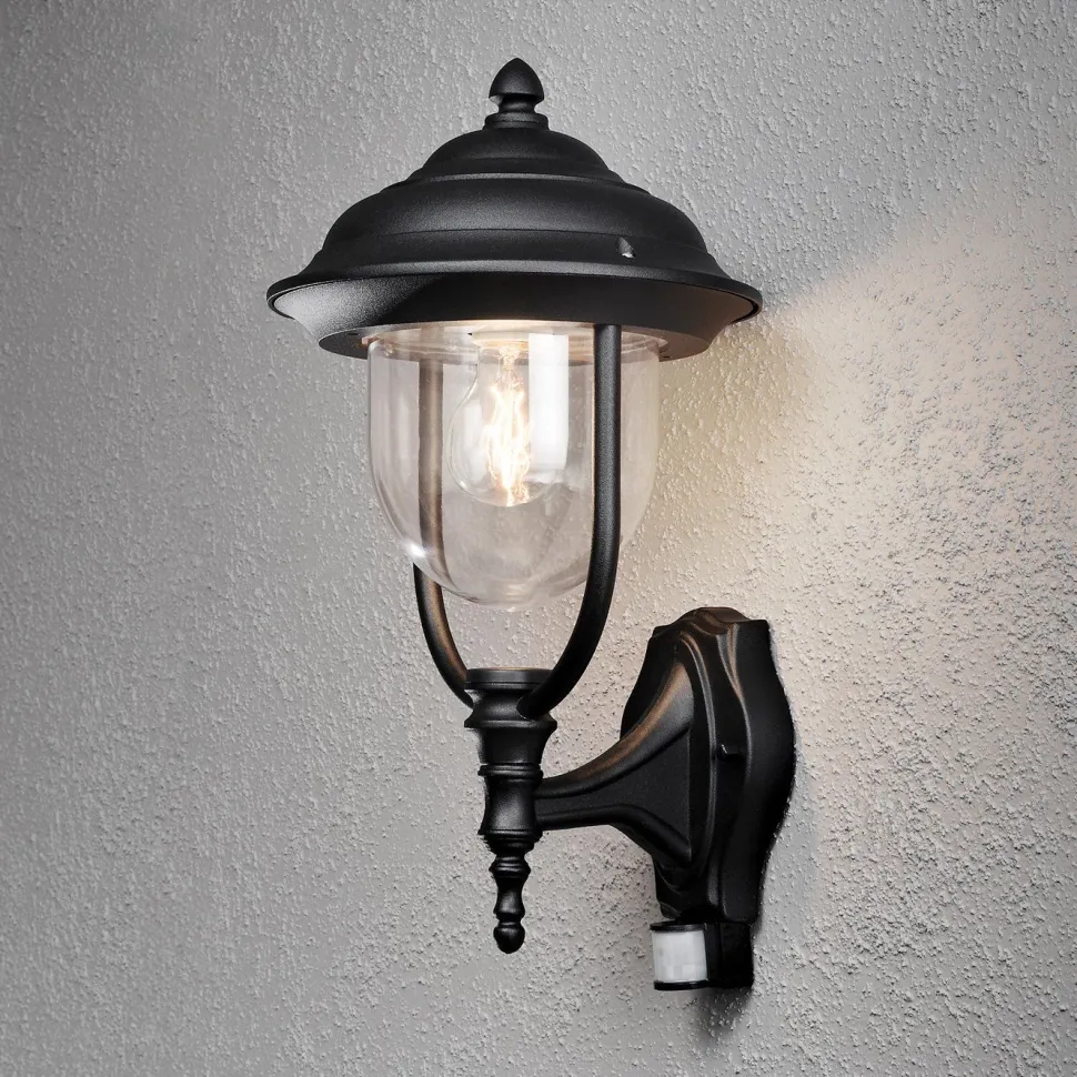 Seinävalaisin Konstsmide Parma 7235-750 240x290x480 mm yläsuunta liiketunnistimella musta
