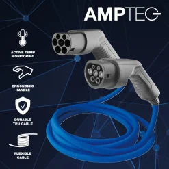 Sähköauton latauskaapeli Amptec, Type2, 3-vaihe, 32A, 22kW, 5m kaapeli, Mode3